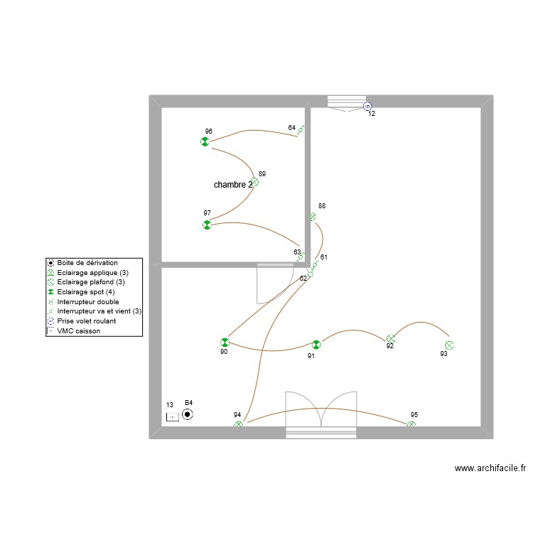 jeremy1Etage éclairage. Plan de 2 pièces et 48 m2