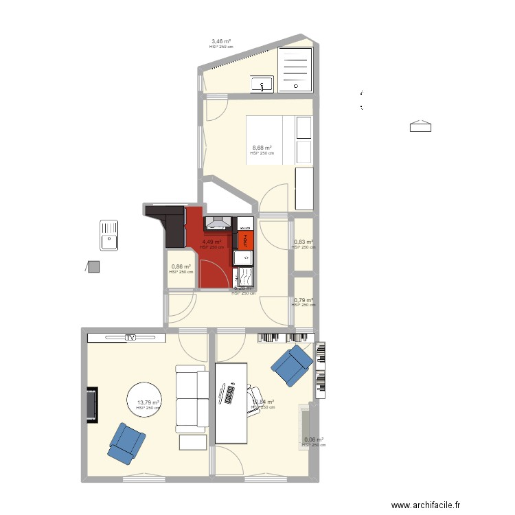 Cuisine1. Plan de 10 pièces et 49 m2