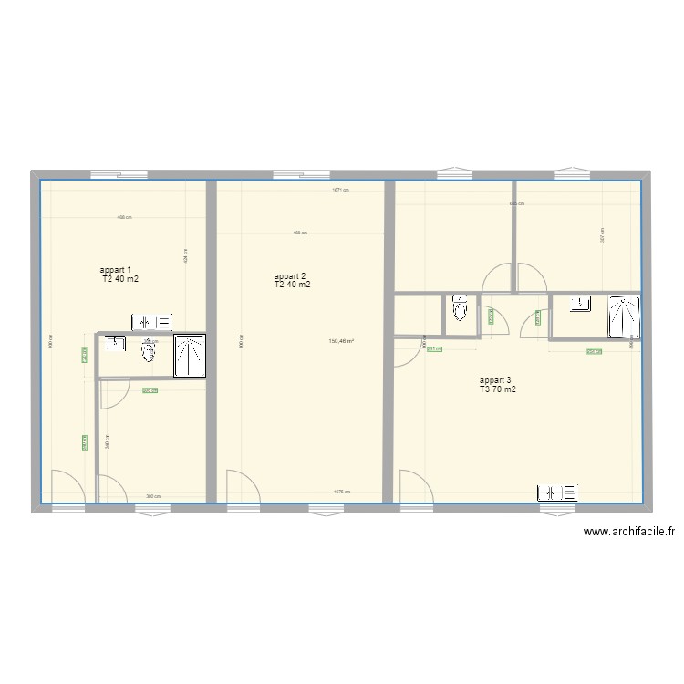 les peintures. Plan de 1 pièce et 150 m2