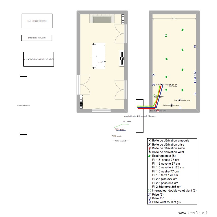 Castres salon 1er etage. Plan de 2 pièces et 54 m2