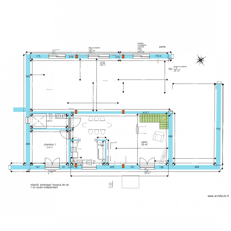 2 appart  Ecurie RDC division longueur . Plan de 0 pièce et 0 m2