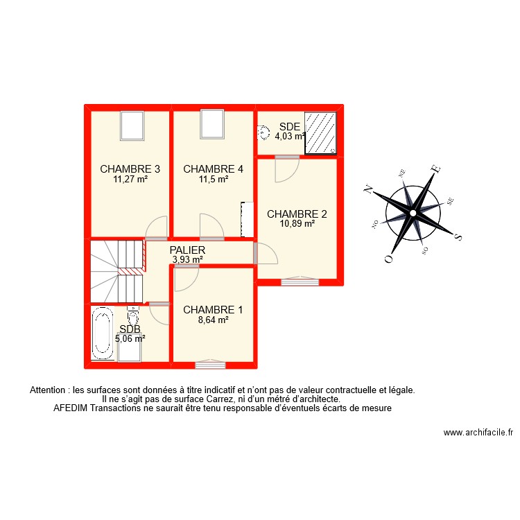 BI 9478 ETAGE. Plan de 8 pièces et 59 m2