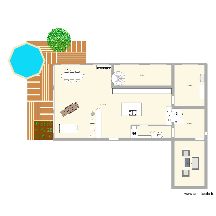 Atelier rdc. Plan de 6 pièces et 121 m2