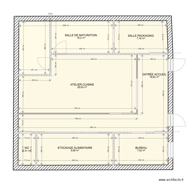 plan atelier koji. Plan de 7 pièces et 86 m2