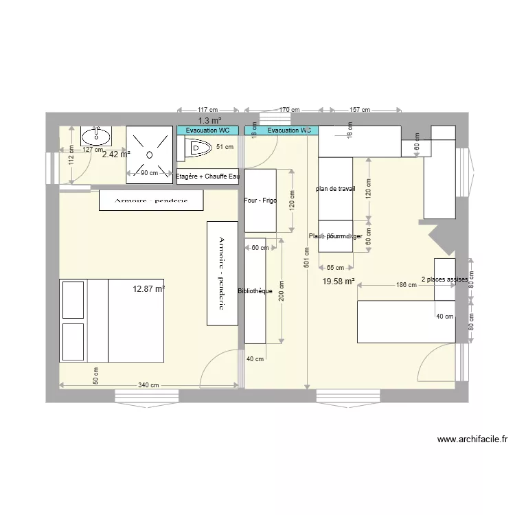 Projet Appart 36m2 avec Alcoov. Plan de 