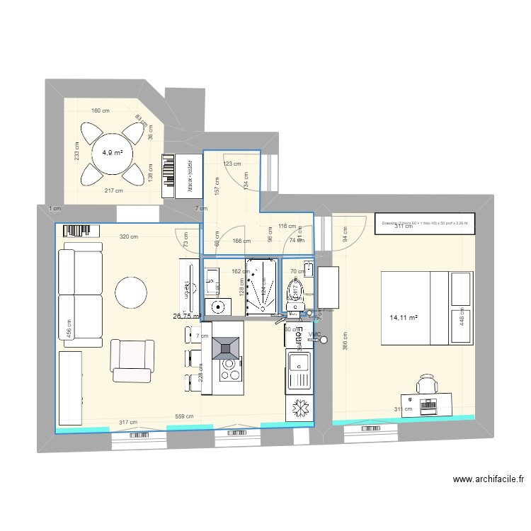 01 Levallois Plan projet essai 2. Plan de 0 pièce et 0 m2