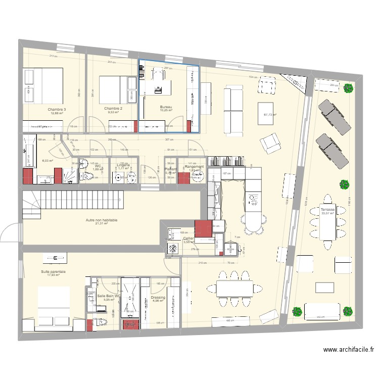 Projet . Plan de 16 pièces et 200 m2