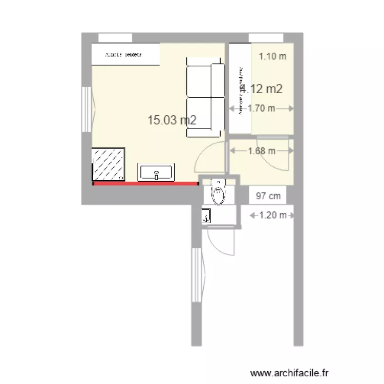 Chambre Ami Bellecour Variante2. Plan de 