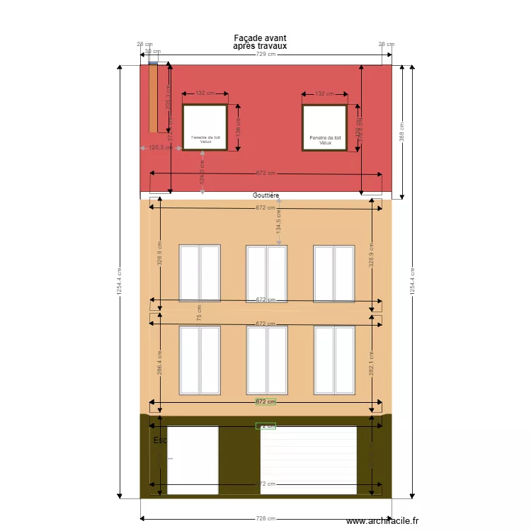 20201100117 Fa&ccedil;ade Avant apr&egrave;s travaux. Plan de 