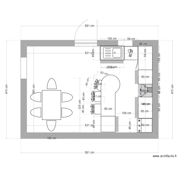 CUISINE VICQ. Plan de 1 pièce et 19 m2