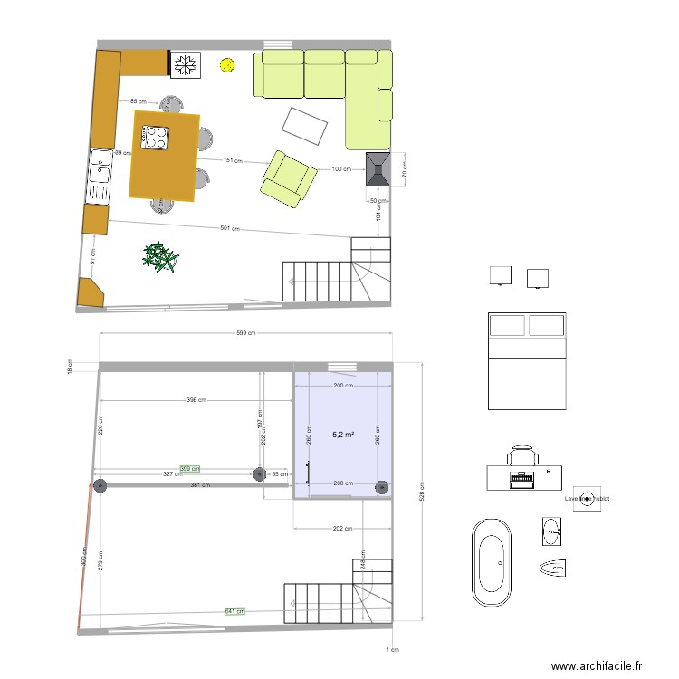 ÉTAGE 2 CH. Plan de 1 pièce et 5 m2