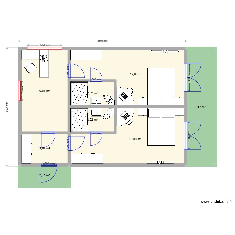 гостишка пазлвар. Plan de 8 pièces et 54 m2