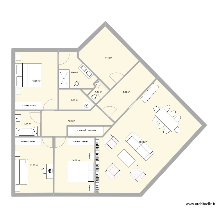 CVP PP av General de Gaulle v2. Plan de 11 pièces et 121 m2