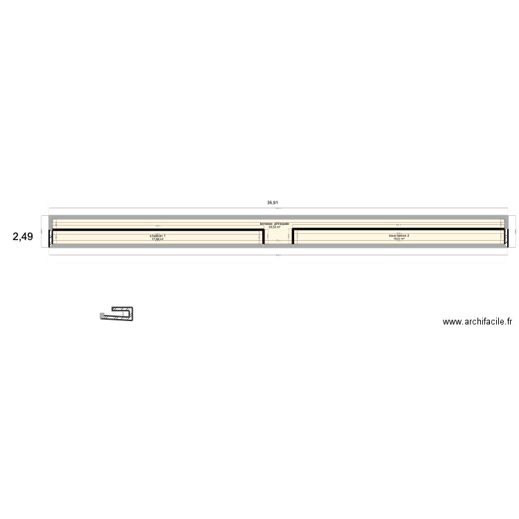 corniche sci montier. Plan de 3 pièces et 68 m2