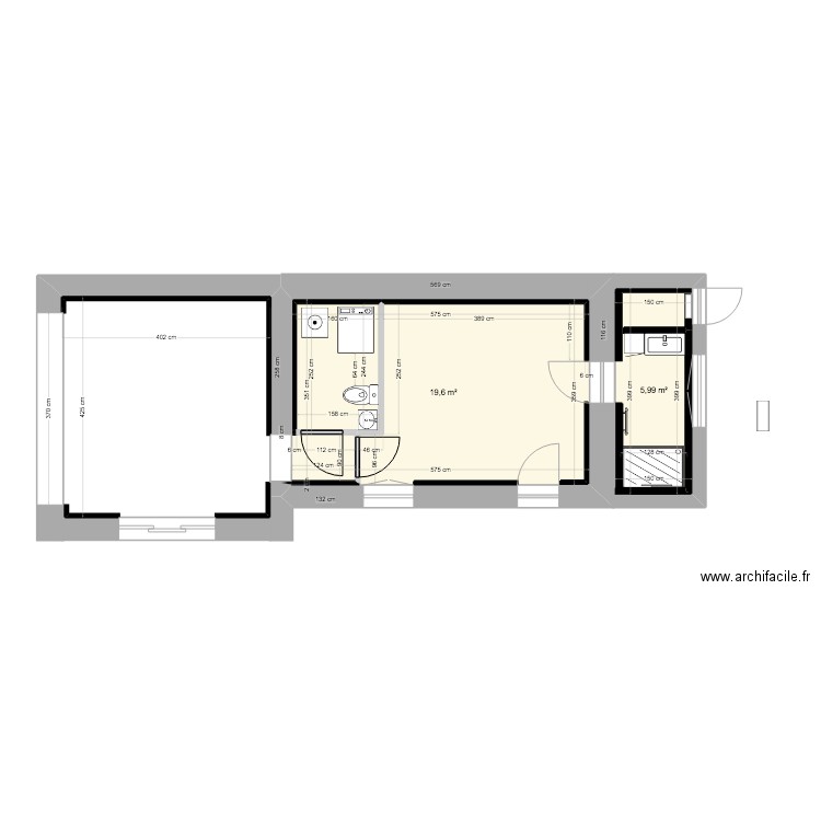 BASTIDON AF RDC meublé CHBRE 1 + SdE + SALON. Plan de 2 pièces et 26 m2