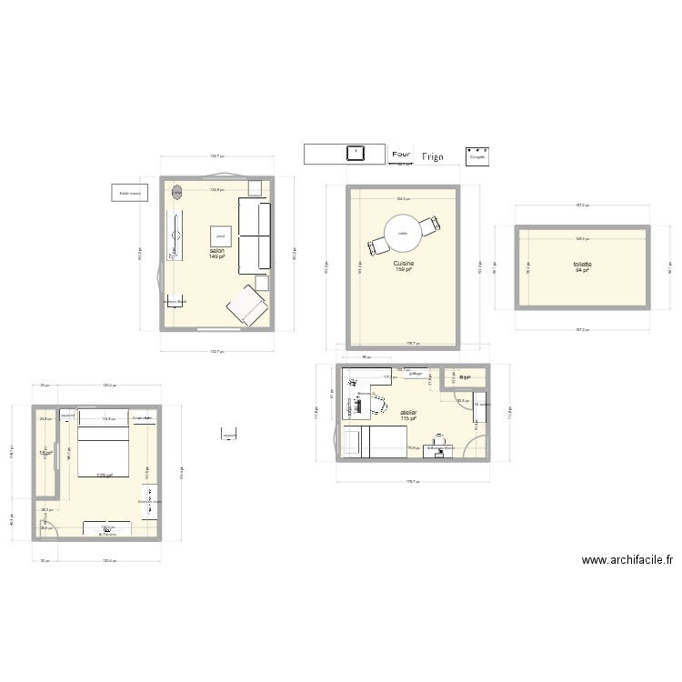 appart ouff. Plan de 7 pièces et 62 m2