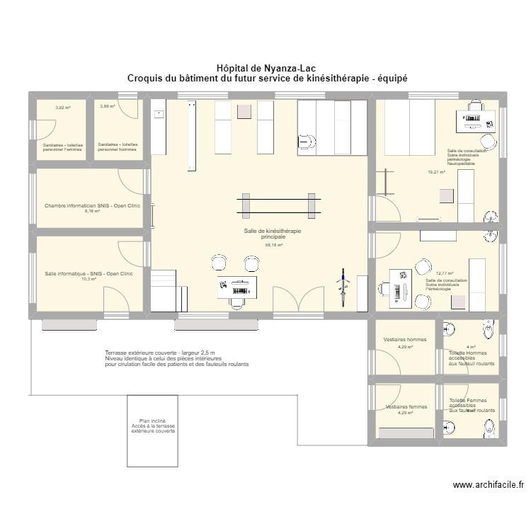 Hôpital de Nyanza-Lac - bâtiment équipé 2. Plan de 11 pièces et 133 m2