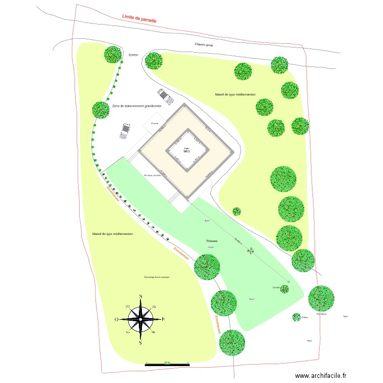 Plan de masse existant. Plan de 2 pièces et 273 m2