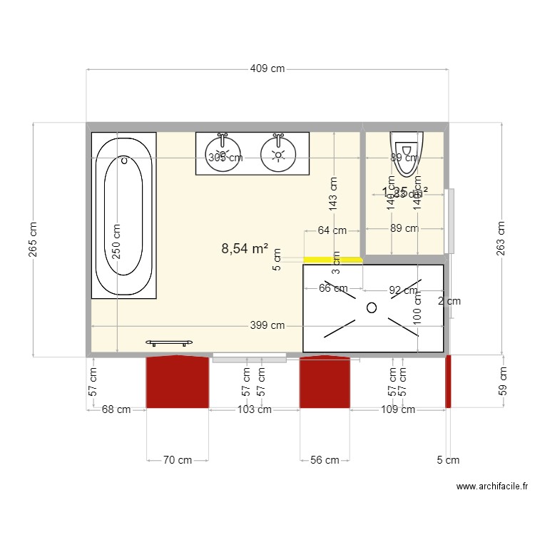 sdb2. Plan de 2 pièces et 10 m2