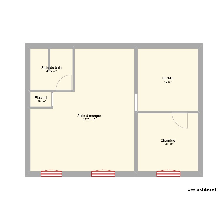 Studio 3 Sans meuble. Plan de 5 pièces et 53 m2