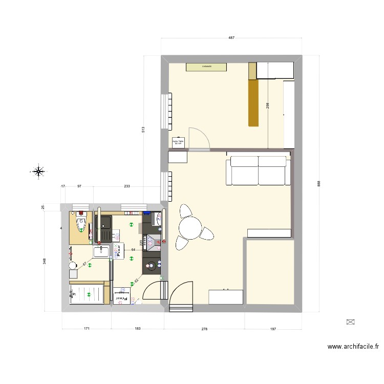 Jardiniers JB1. Plan de 3 pièces et 45 m2