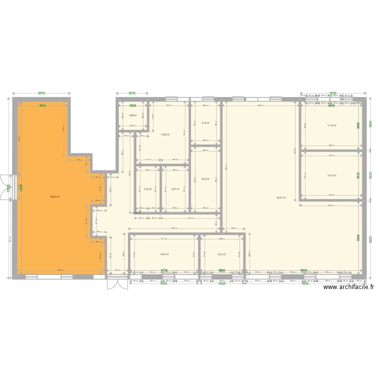 Plan MC Cergy v6. Plan de 13 pièces et 258 m2