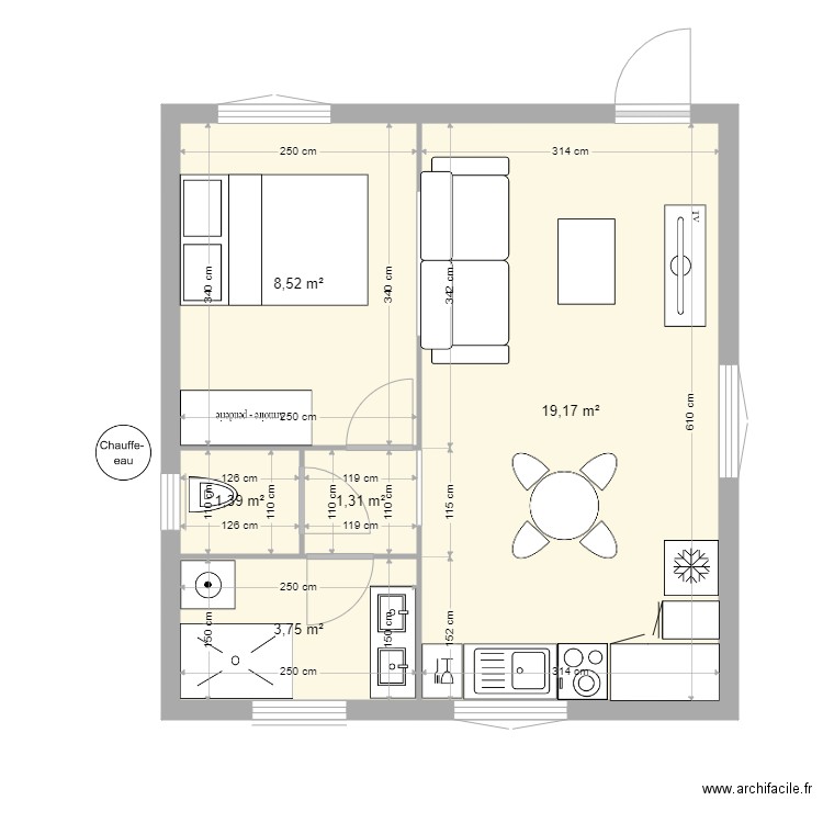 extension étage bis. Plan de 5 pièces et 34 m2