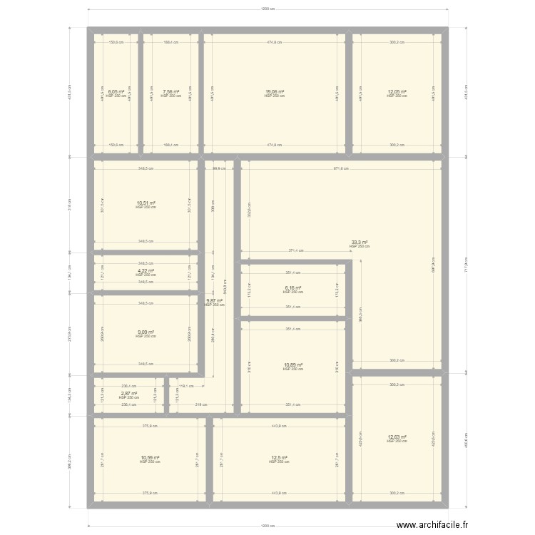 projet 2. Plan de 15 pièces et 167 m2