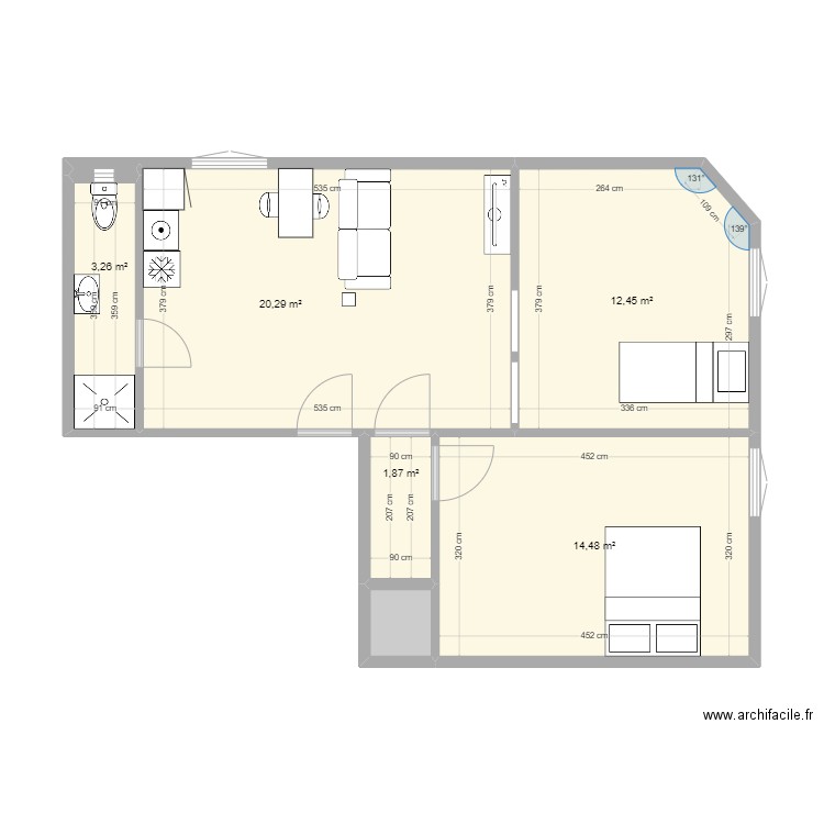 2b Beaujeu. Plan de 7 pièces et 53 m2