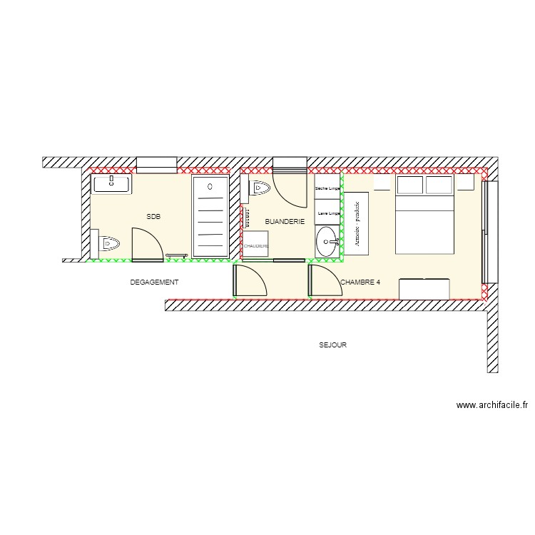 BELMONTE CHAMBRE SDB  BUANDERIE COTE FINAL 3. Plan de 6 pièces et 23 m2