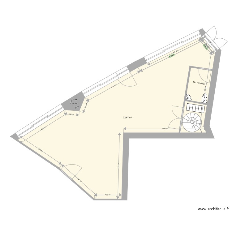 CH03160 RDC AVANT TRAVAUX 3. Plan de 2 pièces et 73 m2