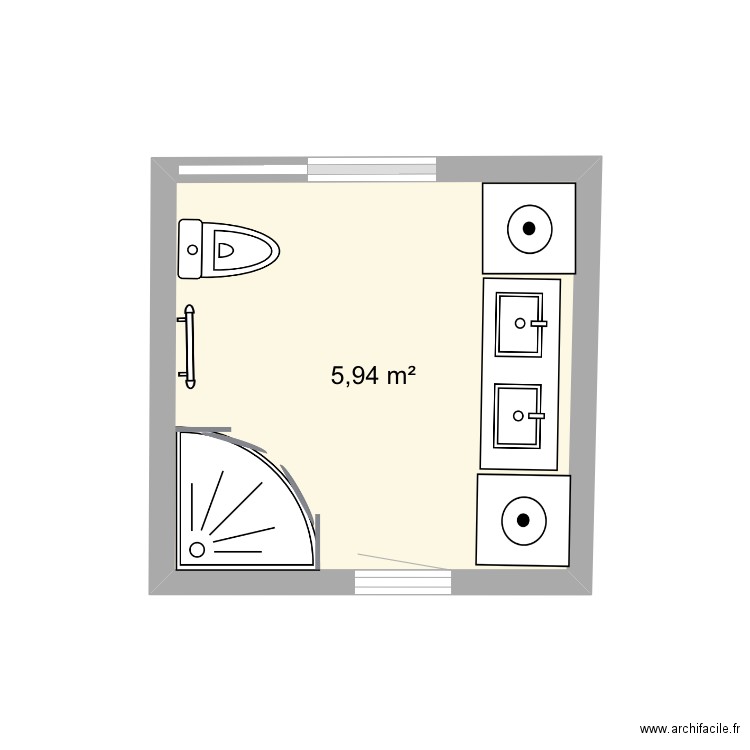 Salle de bains rdc 2. Plan de 1 pièce et 6 m2