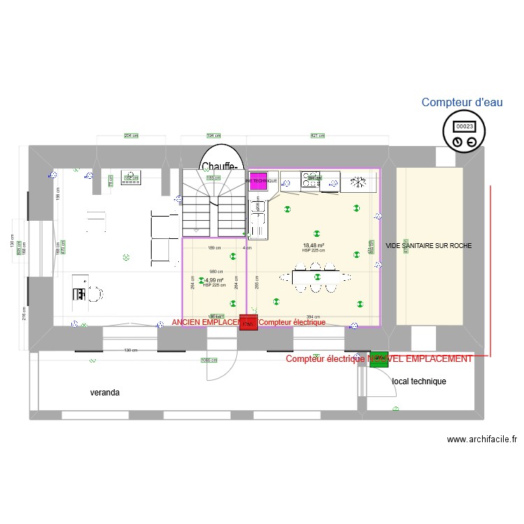 MAISON RDC plan CHANGEMENT COMPTEUR. Plan de 5 pièces et 90 m2