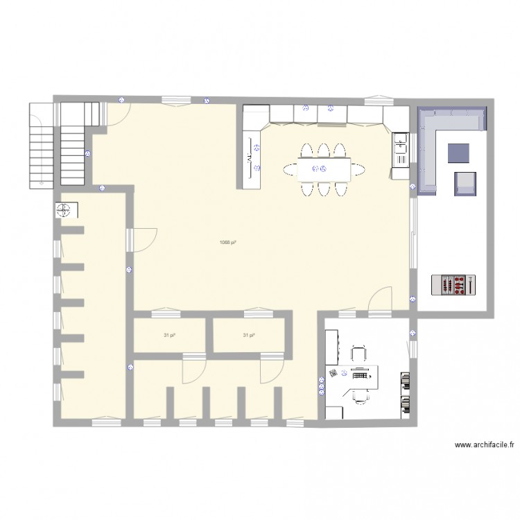 2e étage chatterie. Plan de 3 pièces et 105 m2