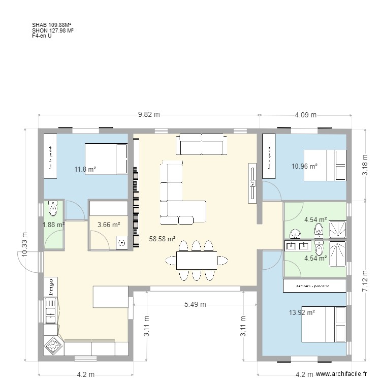 PLAN en U F4  du 28 aout 2020 SHON 127 93M2. Plan de 0 pièce et 0 m2