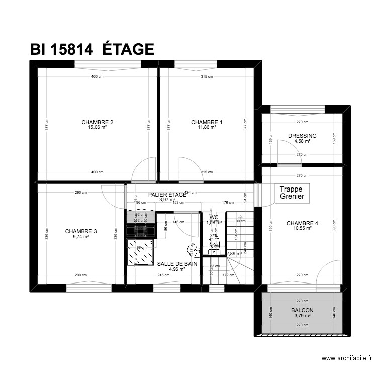 BI 15814. Plan de 21 pièces et 208 m2