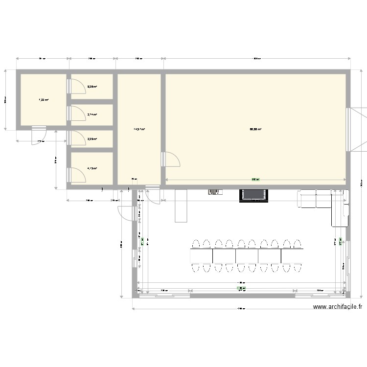 base extension. Plan de 7 pièces et 95 m2
