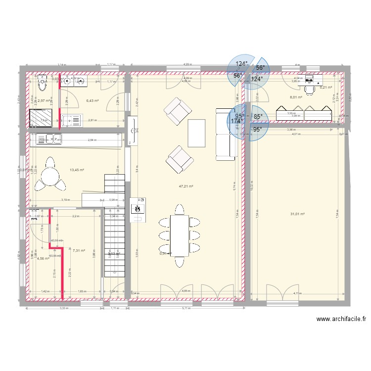 degros crollet. Plan de 13 pièces et 125 m2