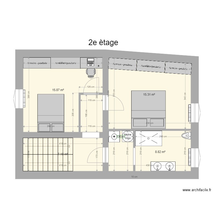 2e tervuren. Plan de 4 pièces et 47 m2