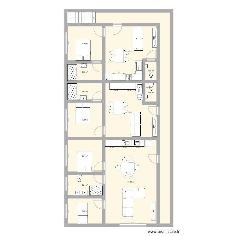 Canudos. Plan de 13 pièces et 165 m2