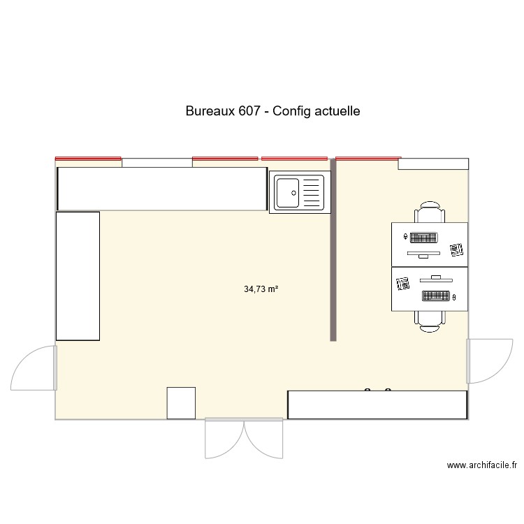 Bureaux 607 Config actuelle. Plan de 1 pièce et 35 m2