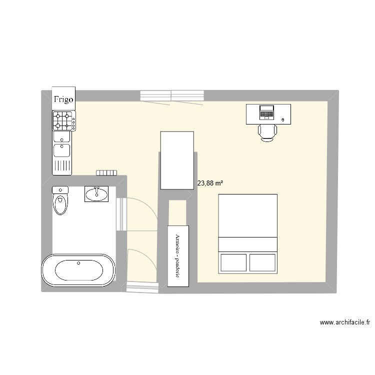 Studio Emi. Plan de 1 pièce et 24 m2