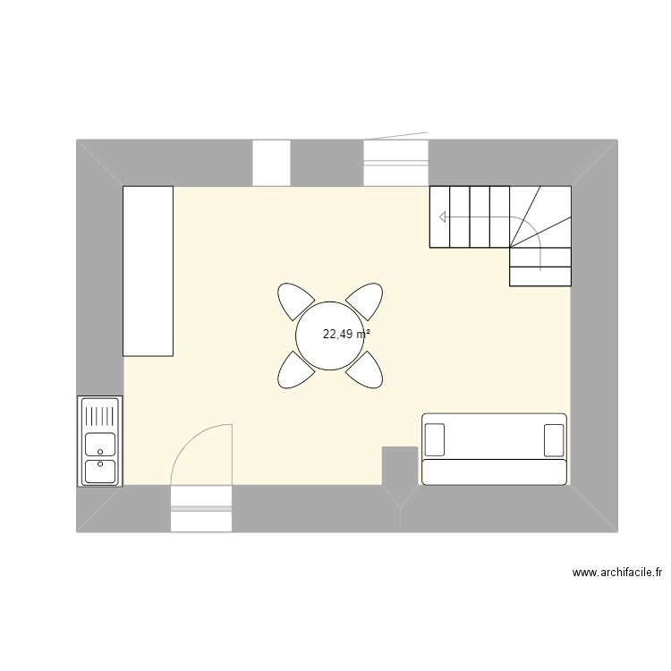 moulin. Plan de 1 pièce et 22 m2