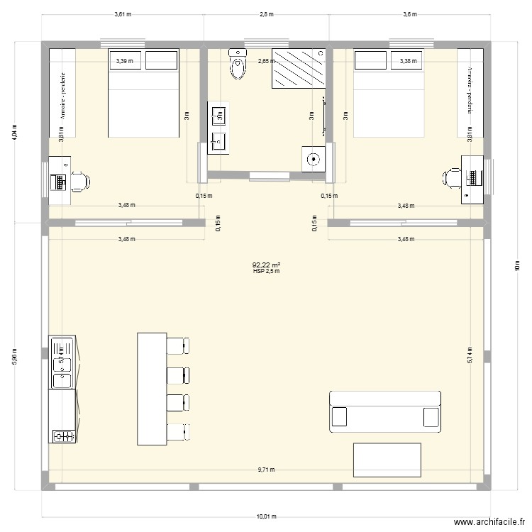 projet carbet bois tony. Plan de 1 pièce et 92 m2