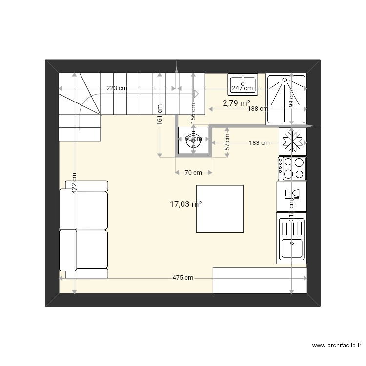 Cabane top. Plan de 4 pièces et 40 m2