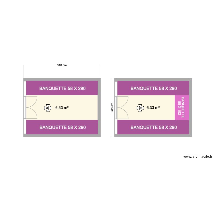 HAMMAM. Plan de 2 pièces et 13 m2