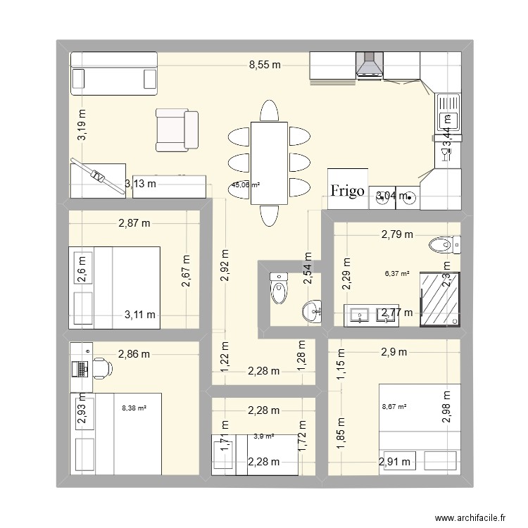TEST_Maison. Plan de 5 pièces et 72 m2