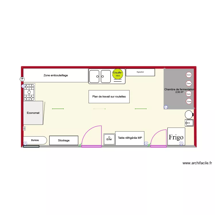 Laboratoire de transformation 2. Plan de 2  et 34 m²