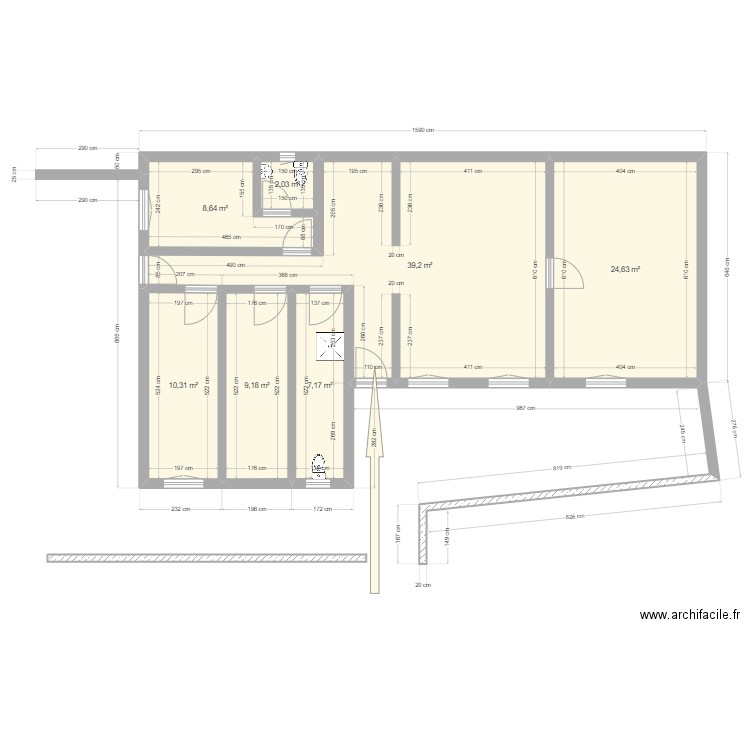 Bâtiment existant HDS de Matana . Plan de 7 pièces et 101 m2