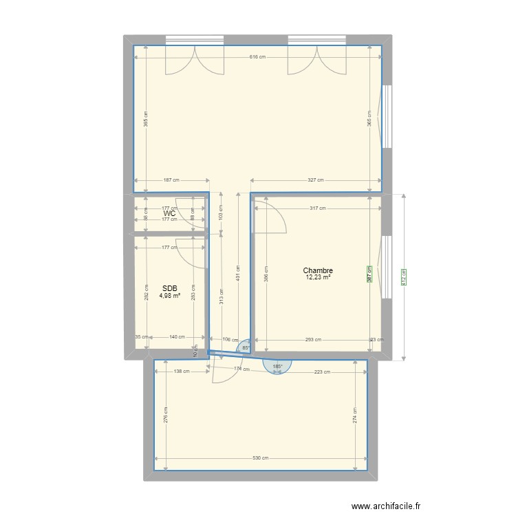 1er étage La Treille. Plan de 4 pièces et 60 m2